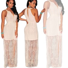 Vestito donna elegante pizzo lungo maxi abito sexy sera cerimonia party DS60125