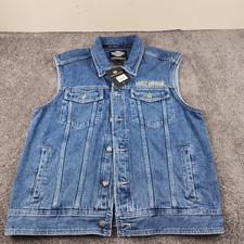 HARLEY DAVIDSON MOTORCLOTHES TOPPA RICAMATA denim jeans giacca gilet blu grande