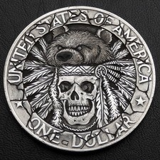 moneta da 1 dollaro hobo nichel " Bear Spirit" capo sciamano nativo americano teschio