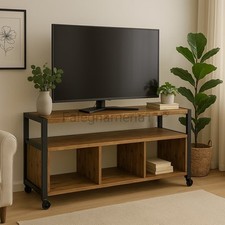 Mobile Porta TV con Ruote in Legno Massiccio e Ferro – Stile Industriale
