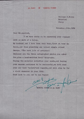 Romina power typed letter - power,