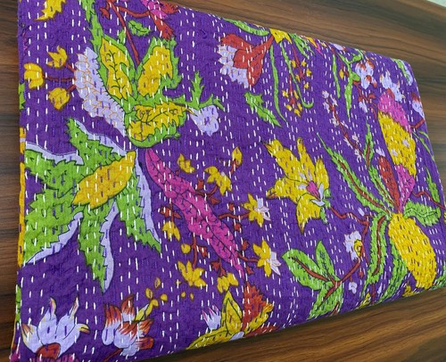 Trapunta kantha viola floreale - kantha,