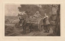 C2 - Cp Cartolina Illustrata Donne su Carretto Trainato da Mulo - Fp Nvg