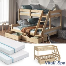 Letto a soppalco per bambini Everest naturale con cassetti e materassi VitaliSpa