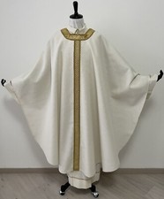 Casula bianca lurex con passamaneria dorata Kasel Messgewand Chasuble