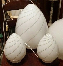 Tris di splendide lampade uovo - vetro di murano anni '70 modernariato