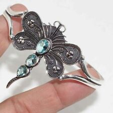 Bracciale con farfalla vera acquamarina naturale con GARANZIA argento 925 NUOVO