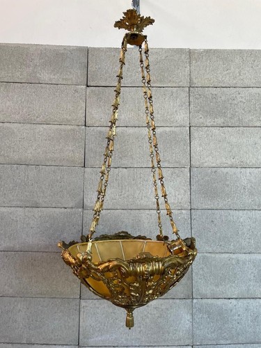 Lampadario decò ottone - lampadario,