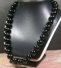 Collana di perle gemme tonde annodate agata onice nera naturale originale 12 mm 18''
