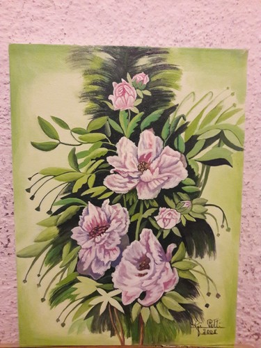 Quadro con fiori dipinto a - ,