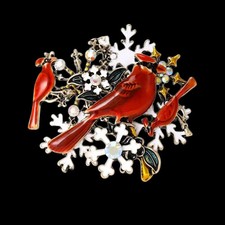 Spilla Luce Invernale "Cardinali e Fiocchi di Neve"