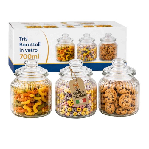 Tris barattoli vetro 700 ml - barattoli,