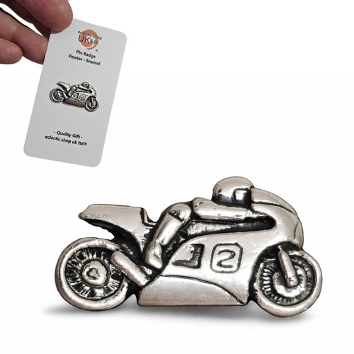 Racing motorcycle pewter pin - pewter,