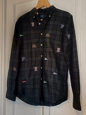 Camicia media uomo Ralph Lauren Blackwatch verde tartan stampa bulldog e bandiera