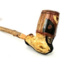 PIPA – FORNELLO IN TERRACOTTA DIPINTA – BOCCHINO IN LEGNO – INIZI '900