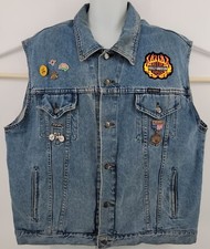 Gilet biker vintage Harley Davidson uomo XL patch ricamato e appuntato denim