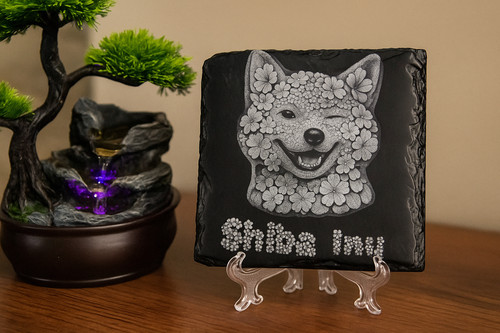 Shiba inu incisione fiori - shiba, su