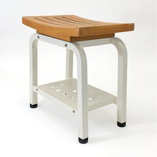 Bali Panca Doccia Teak e Alluminio Sgabello Bagno Sedia Tavolino Laterale Beige Chiaro