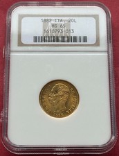 ITALIA, ORO 20 LIRE 1882 R NGC