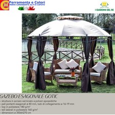 Gazebo Esagonale � 350 cm Giardino Patio in Acciaio Con Teli Laterali Ecru GOTIC