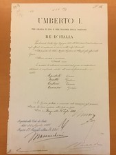 Attestato firmato da Umberto I di Savoia