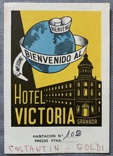VINTAGE SPAIN HOTEL VICTORIA - GRANADA - ROOM CARD - 60'S - 