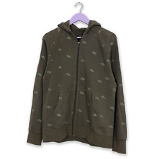 Felpa Adidas Vintage verde cachi con zip e cappuccio e ricami anni 2000 - Taglia