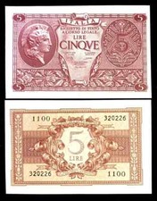 Italy - 5 Lire 1944 - P# 31