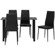 DecHome Set Tavolo da Pranzo con 4 Sedie Imbottite in Finta Pelle Nero 2BKAM365