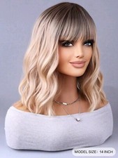 Parrucca Bionda Media Riccia,Parrucca Media Con Onde,Parrucca Bionda Media