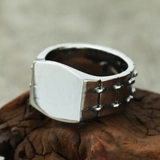 Anello Blocco Armatura Vintage Faccia Piatto Lucido Acciaio Inox Uomo Biker Ring