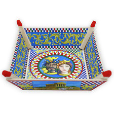 Cassetta in legno, vassoio o svuota tasche portaoggetti con decoro carretto sici