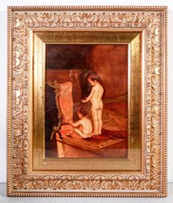 ⚜️ COPIA PAUL PEEL AFTER THE BATH 1890 BAMBINI CAMINO ACQUARELLO CARTA CORNICE