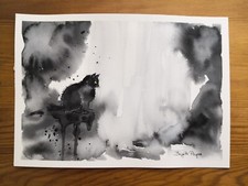 Gatto bianco e nero, dipinto