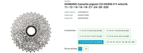 Pacco pignoni shimano - pacco,