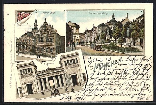 Litografia monaco propilei - monaco,,