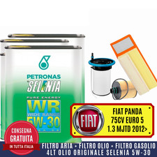 KIT TAGLIANDO FIAT PANDA 3°SERIE E5 1.3 MJT 75CV 2012>+4 LITRI OLIO SELENIA 5W30