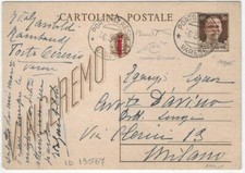 STORIA POSTALE- 1944 REGNO INTERO POSTALE RSI C.30 CART. SOPRASTAMPA ROSSO F/299