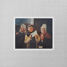 Dipinto olio ORIGINALE su tavola di legno | Monaco/Uomini/Ritratto che leggono | Firmato