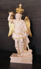 Statua di San Michele Arcangelo in resina, bianco e oro 27cm