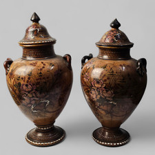 COPPIA DI VASI VASO Urna a Balaustro in Ceramica decorata Vintage stile Italiano