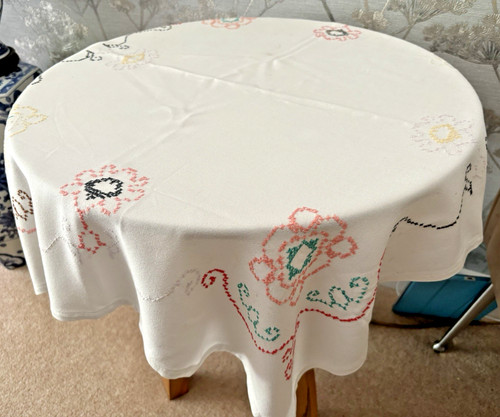 Vintage white rayon tablecloth - vintage,