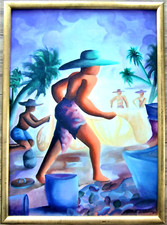 Ari Costa 1987 "Pescador" Salvador de Bahia Brasile (54x74cm) pezzo unico!