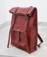 Premiata borsa zaino in pelle per laptop vintage marrone da uomo vera apertur...