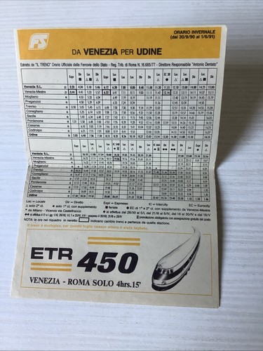 Vecchio orario treno cartaceo - orario,