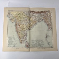 Stieler Hand-Atlas 1908 Vorder-Indien Inner-Asien India Ceylon carta originale