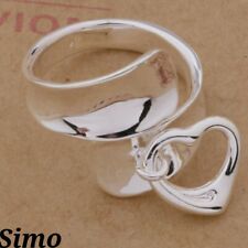 ANELLO DONNA FASCIA ARGENTO 925 PENDENTE CUORE  REGOLABILE  REGALO SCONTI LUCE