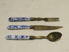 antiche POSATE IN OTTONE E CERAMICA STAHLBRONCE art deco anni 30 vintage d epoca