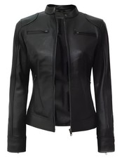 Giacca donna pelle nera vera