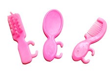 B1136 - BARBIE 80s set per capelli : spazzola, pettine e specchio handle rosa